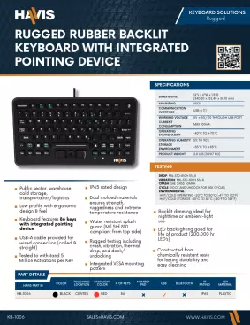 Rugged Rubber Backlit Keyboard with Integrated Pointing Device Sales Sheet