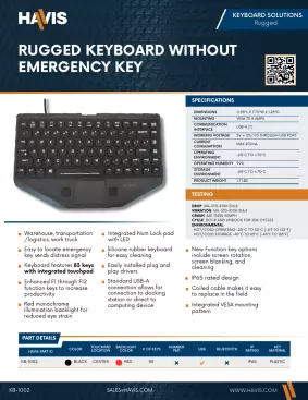 Rugged Keyboard without Emergency Key (KB-1002) Sales Sheet