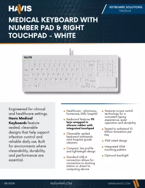 Medical Keyboard with Number Pad & Touchpad – White Sales Sheet