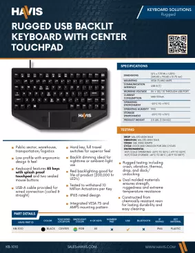 Rugged USB Backlit Keyboard with Center Touchpad Sales Sheet