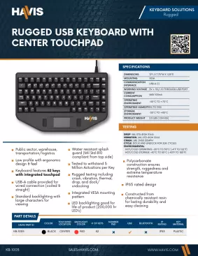 Rugged USB Keyboard with Center Touchpad Sales Sheet