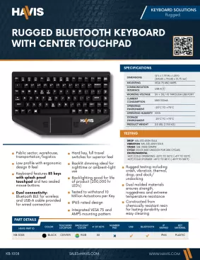 Rugged Bluetooth Keyboard with Center Touchpad Sales Sheet