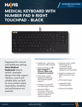 Medical Keyboard with Number Pad & Touchpad – Black Sales Sheet